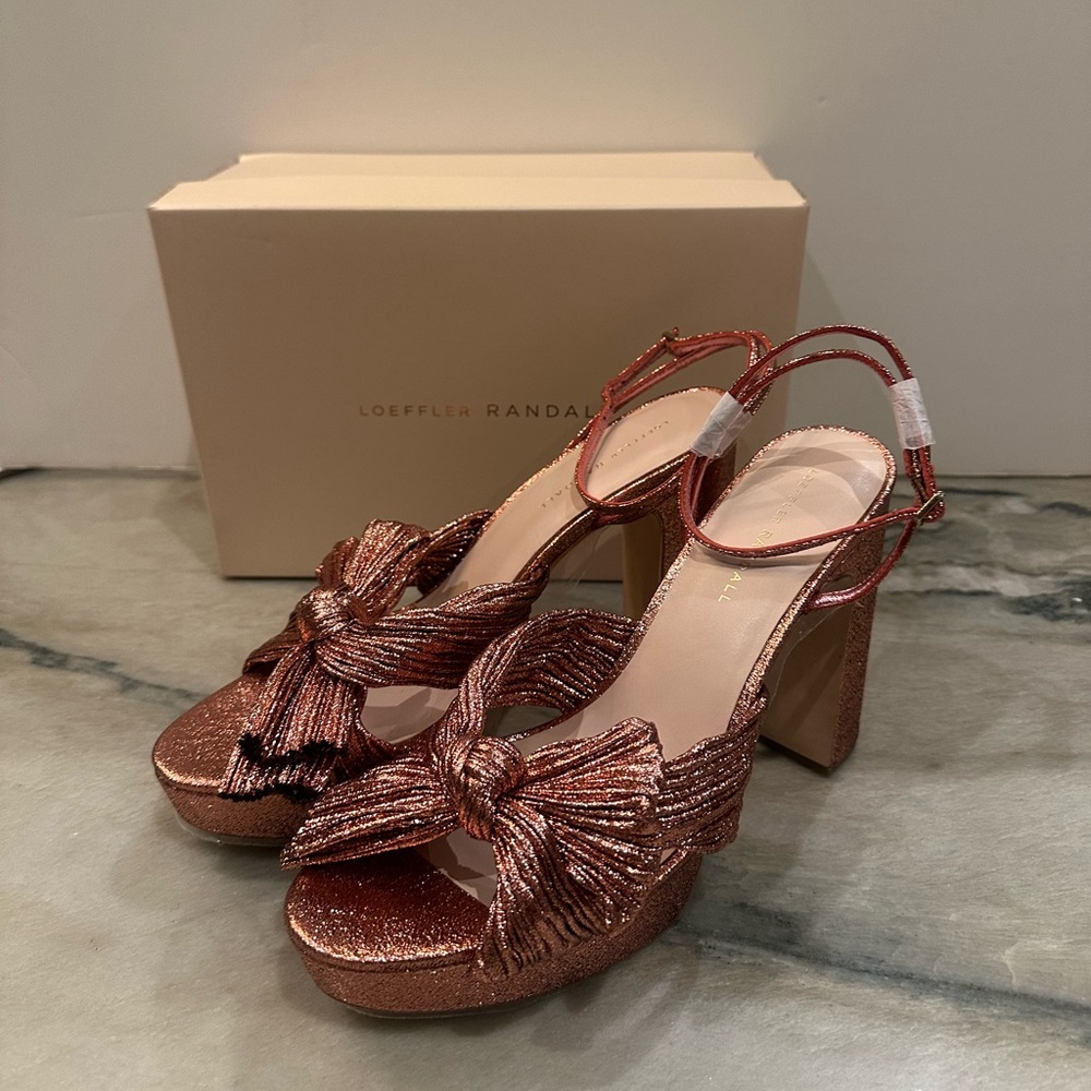 Loeffler Randall Women's Camellia Knotted Metallic Sandals, Metro, never worn!